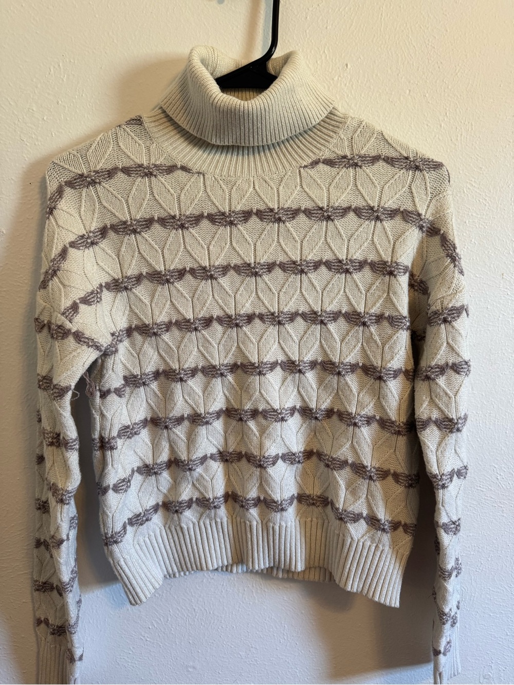 Joie Cream Turtleneck Sweater with Taupe Stripe Pattern
